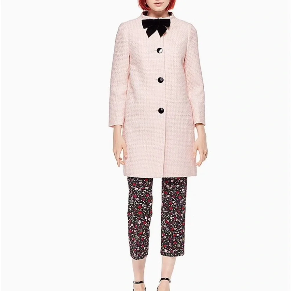 Kate Spade Bow Tweed Coat in Rose Dew Pink with Detachable Black Velvet Bow - Picture 8 of 8